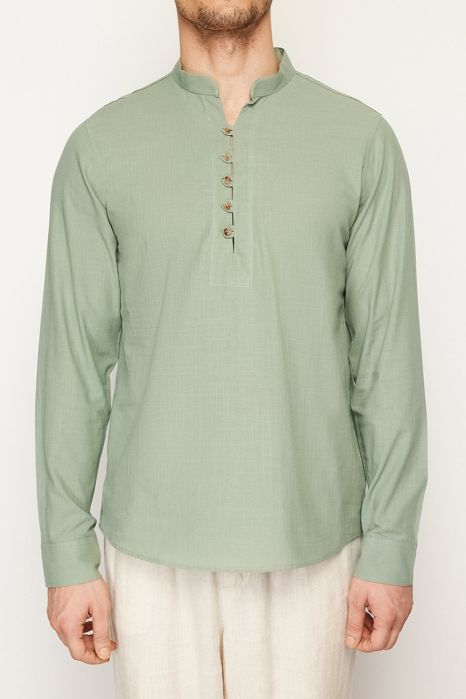 Slim Fit Half-Place Button-Up Collar New Shirt TMNSS20GO0097