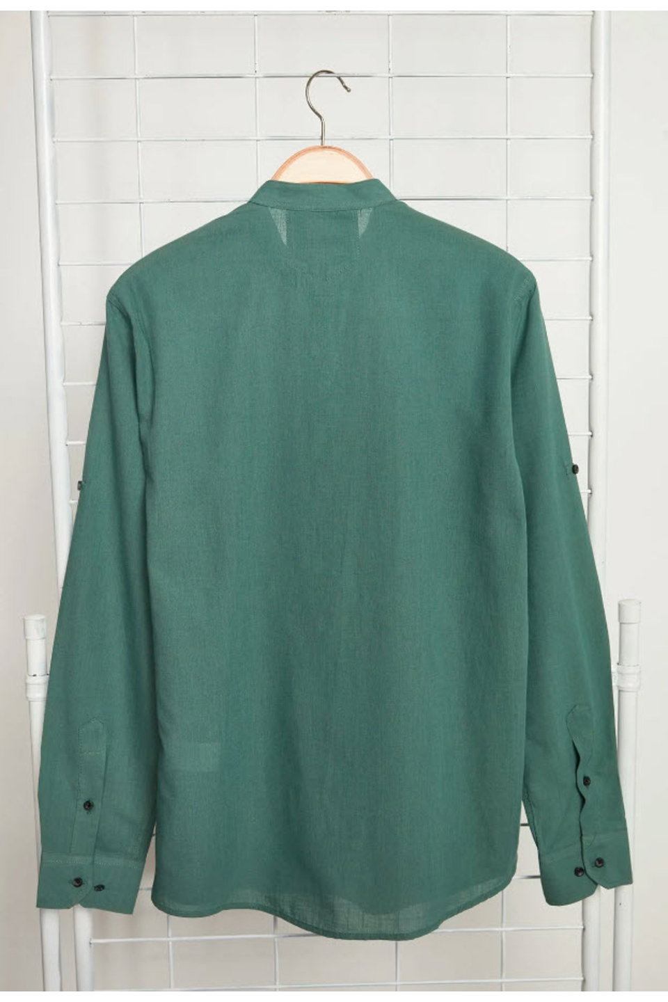 Basic Judge Collar Epaulette Slim Fit Long Sleeve Linen Look Shirt TMNSS20GO0188