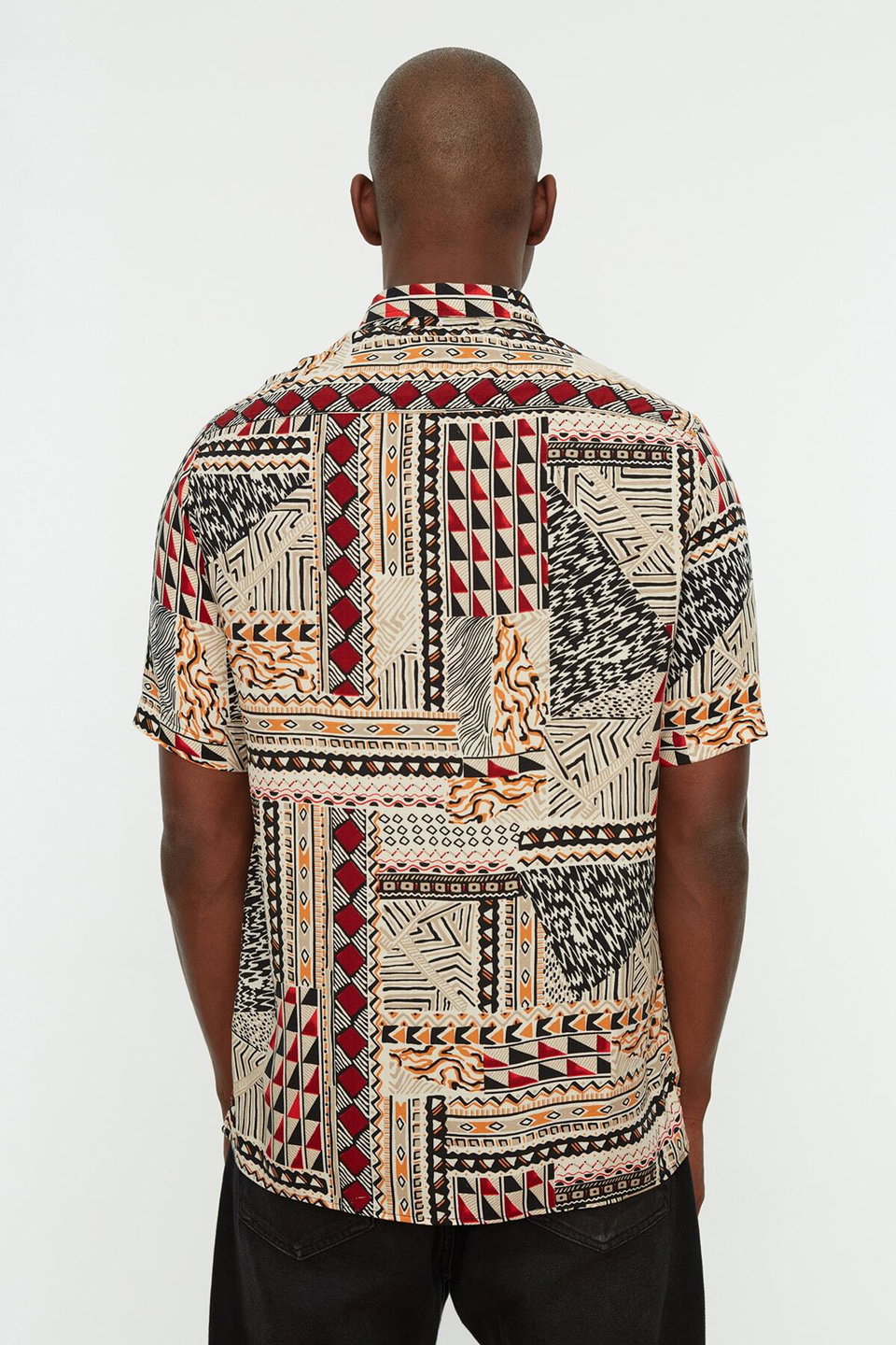 Multi Colored Regular Fit Crochet Collar 100% Viscose Short Sleeve Summer Ethnic Shirt TMNSS22GO0289