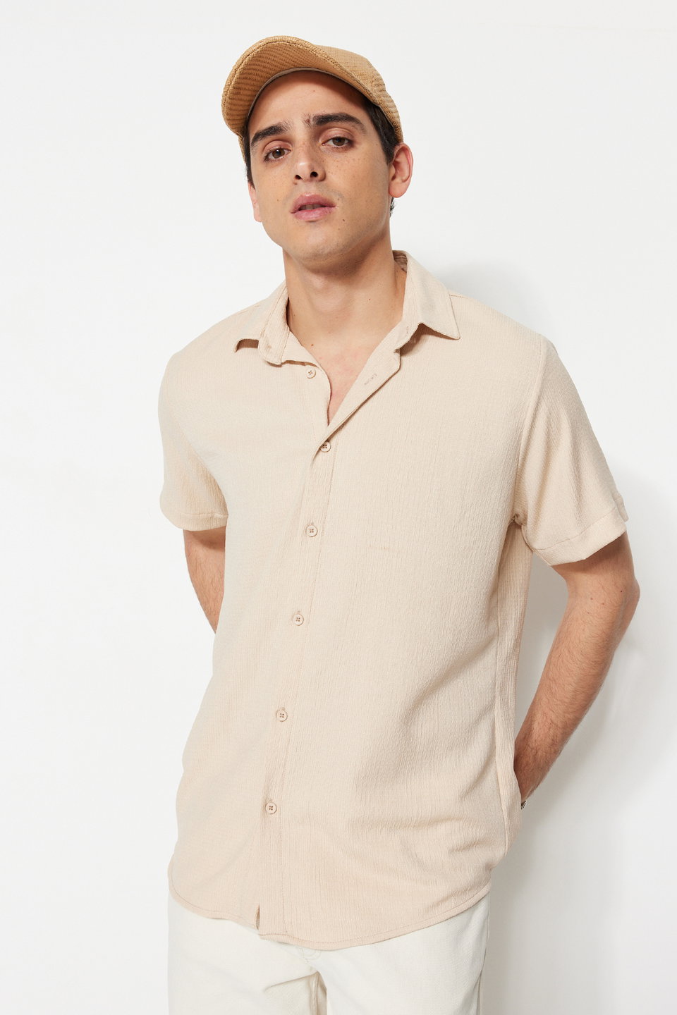 Regular Fit Short Sleeve Summer Textured Crepe Knit Shirt TMNSS23GO00055
