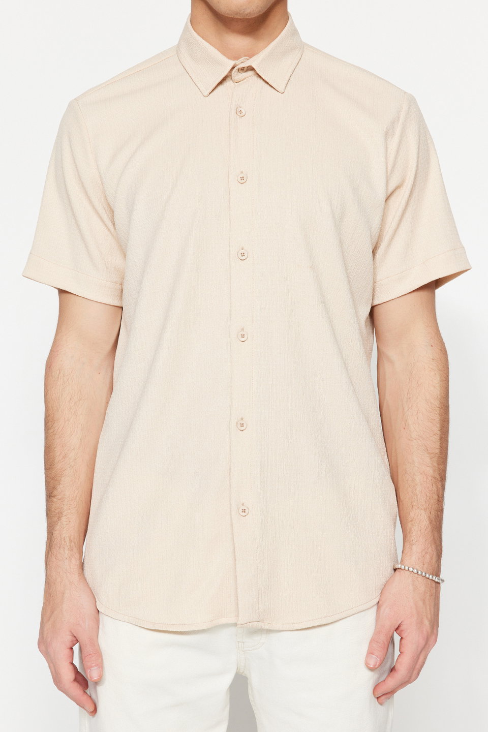 Regular Fit Short Sleeve Summer Textured Crepe Knit Shirt TMNSS23GO00055