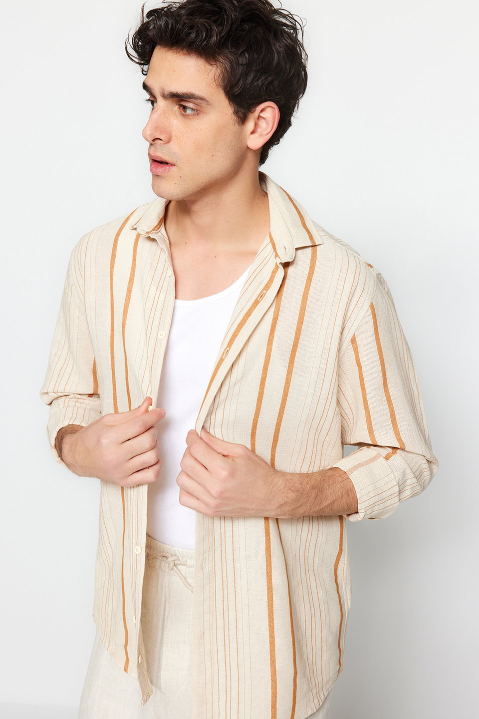 Premium Regular Fit Striped Linen Textured Shirt TMNSS23GO00056