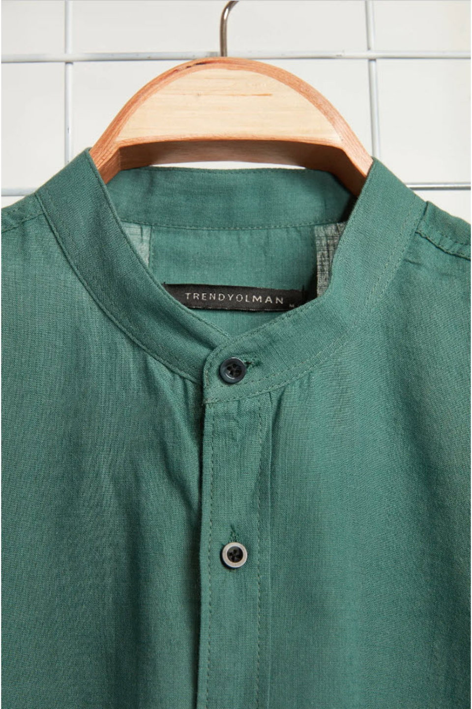 Basic Judge Collar Epaulette Slim Fit Long Sleeve Linen Look Shirt TMNSS20GO0188