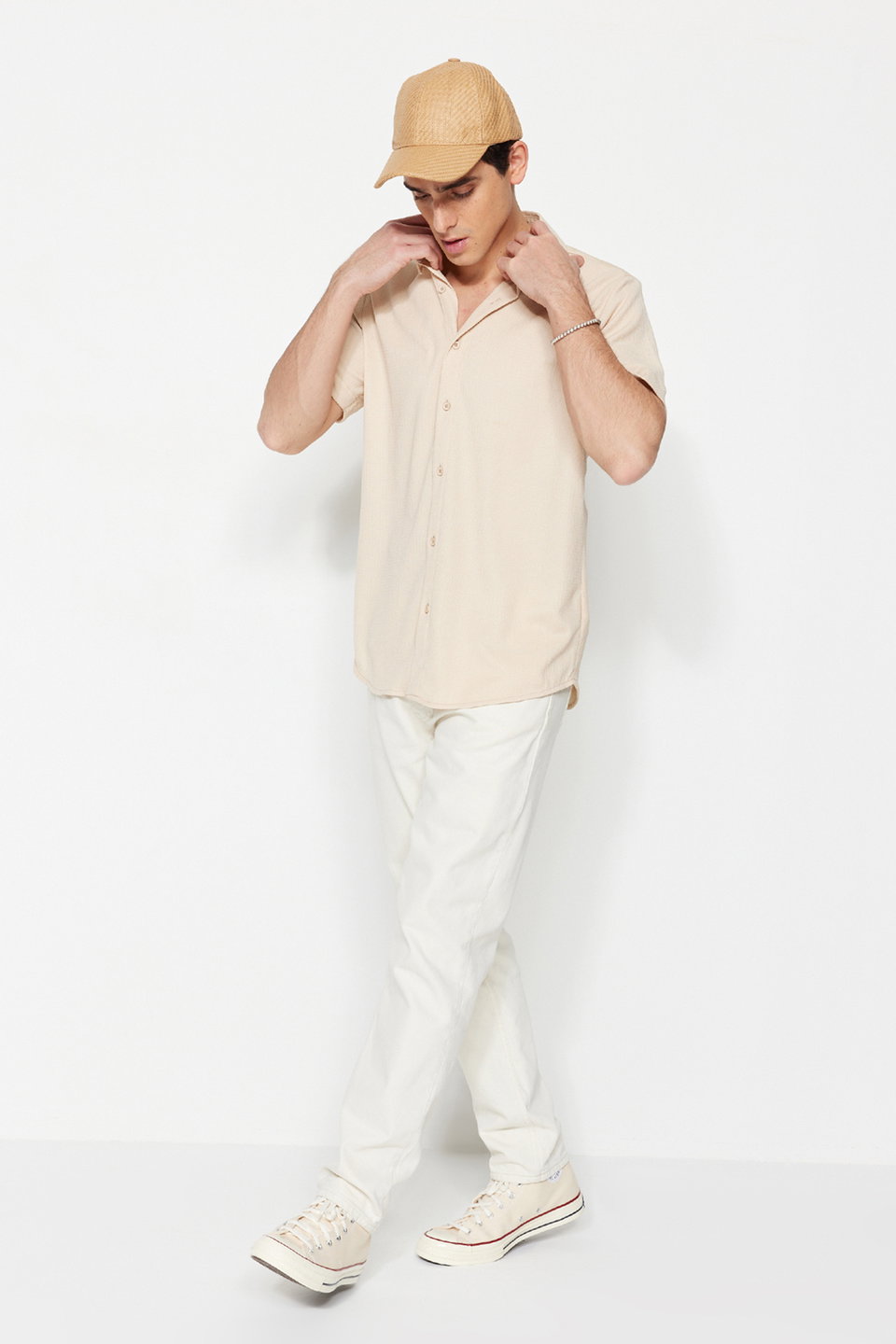 Regular Fit Short Sleeve Summer Textured Crepe Knit Shirt TMNSS23GO00055