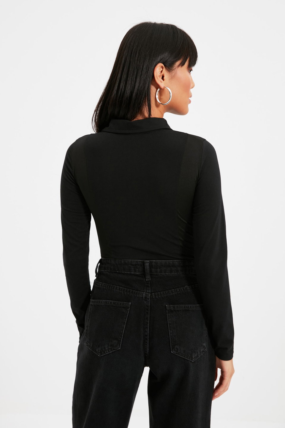 Zippered Polo Neck Fitted/Situated Flexible Snaps Knitted Body TWOAW21BD0066