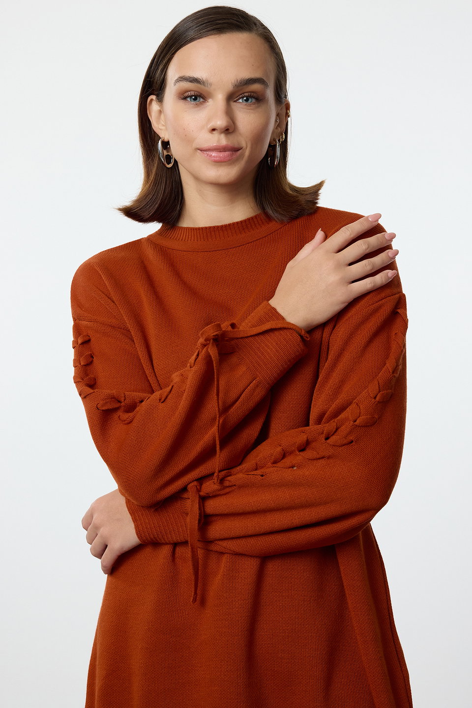 Cinnamon Sleeves Knitted Detailed Knitwear Sweater TCTAW25AK00030