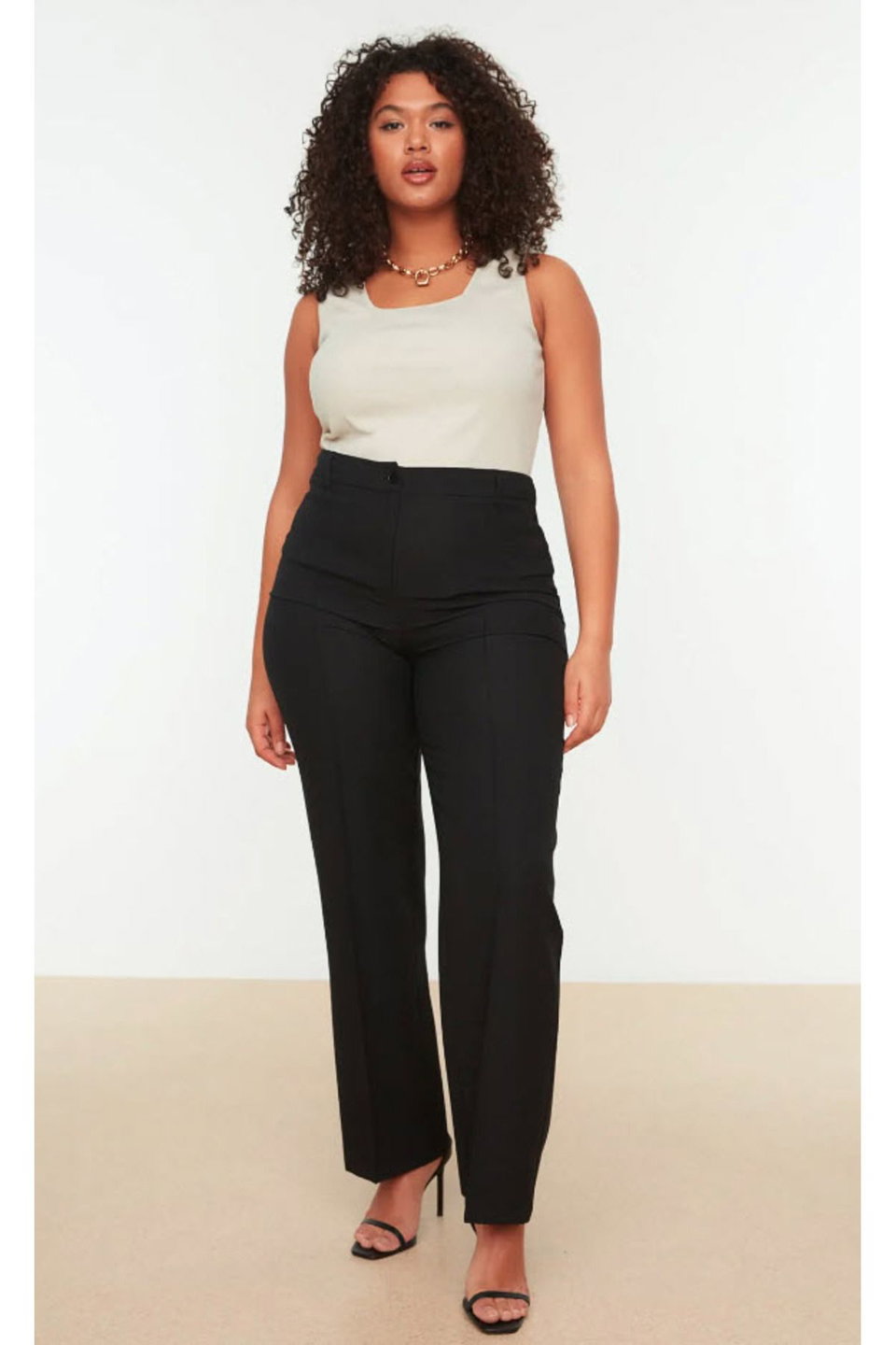 Straight Cut High Waist Ribbed Woven Trousers TBBSS22PL0301