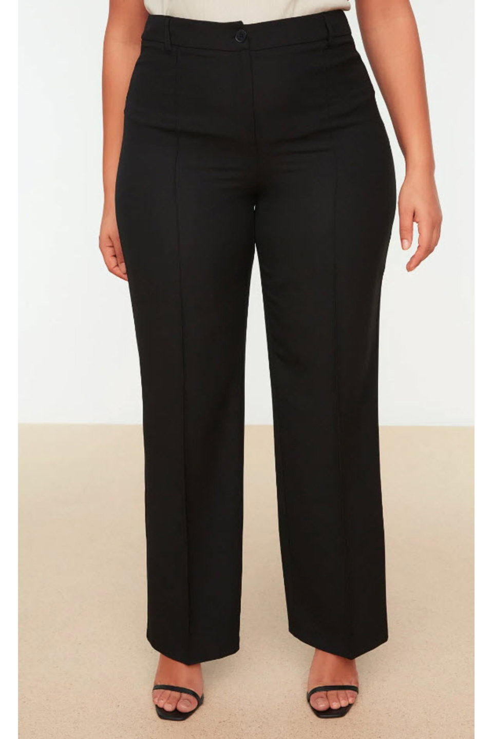 Straight Cut High Waist Ribbed Woven Trousers TBBSS22PL0301