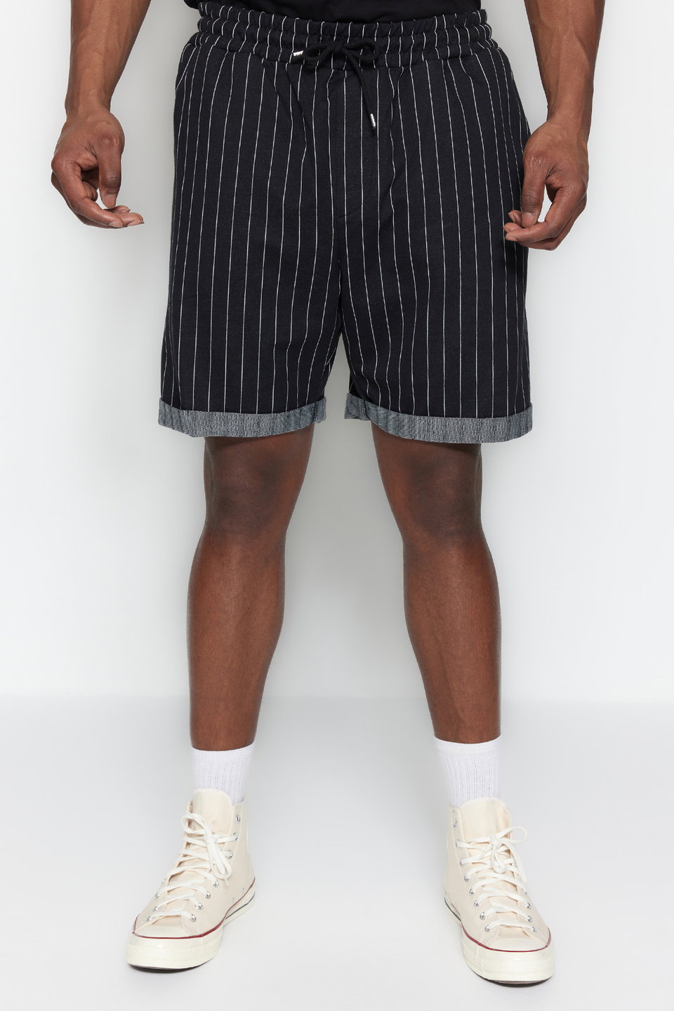 Plus Size Regular Comfort Striped 100% Cotton Shorts TMNSS23SR00045