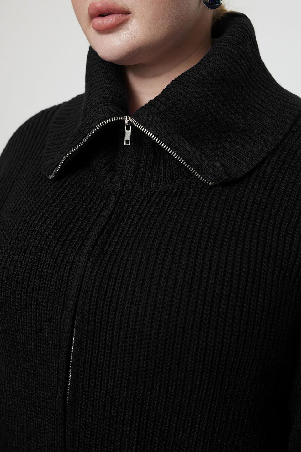 Turn-down Collar Zippered Knitwear Cardigan TBBAW25AV00009