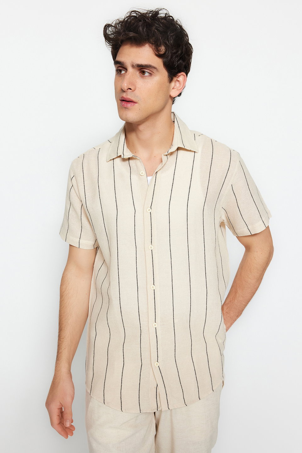 Premium Regular Fit Striped Textured Summer Shirt TMNSS23GO00063