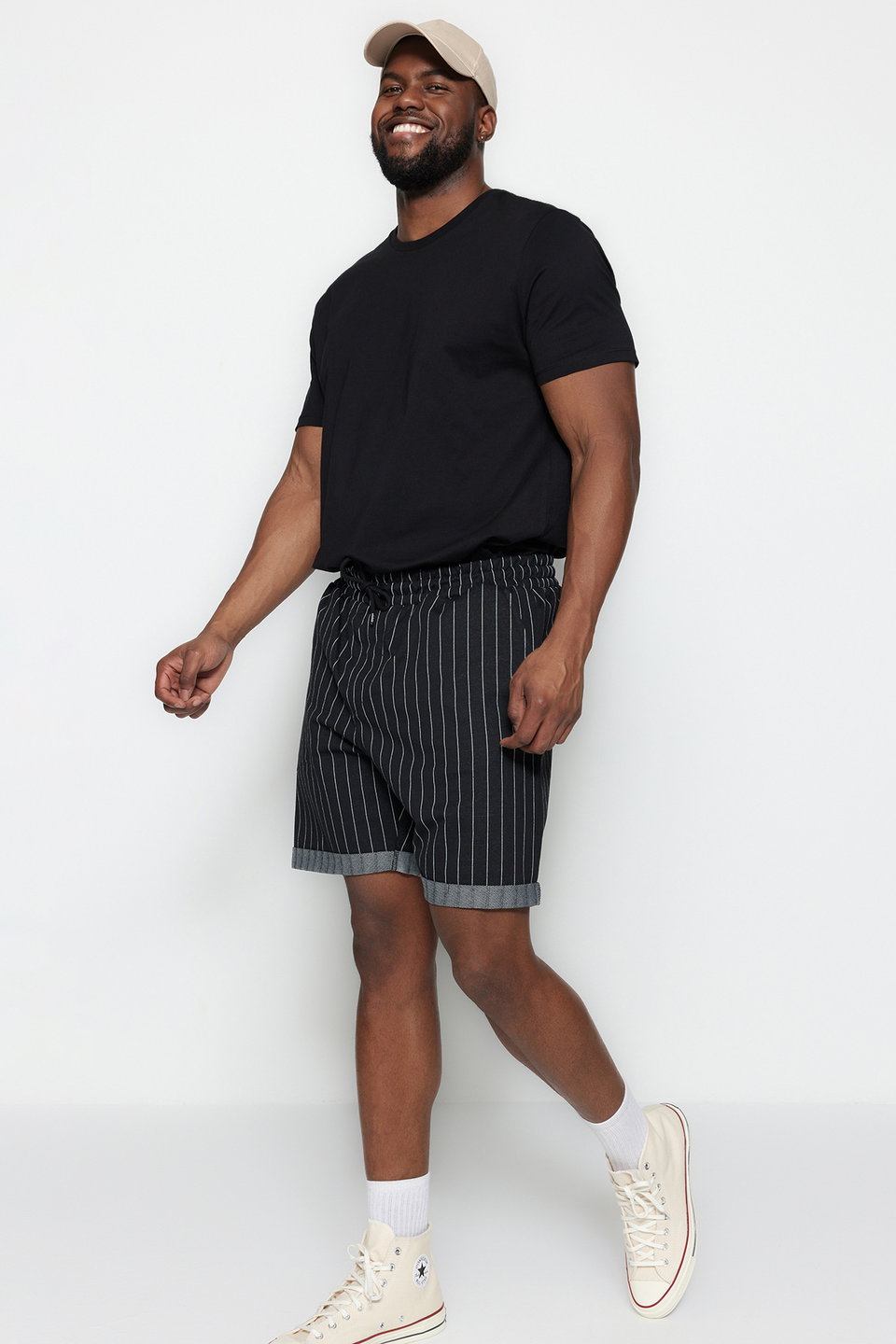 Plus Size Regular Comfort Striped 100% Cotton Shorts TMNSS23SR00045