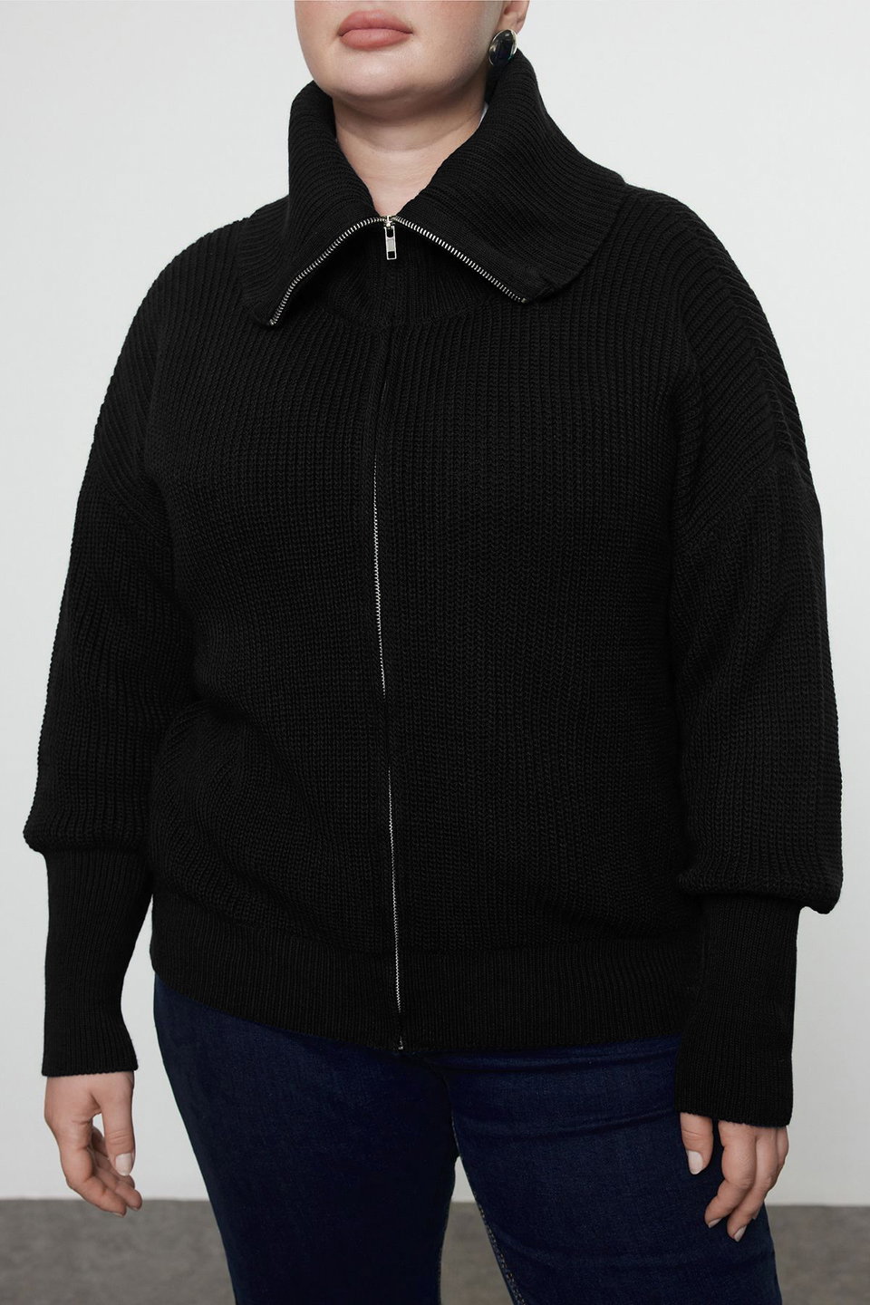 Turn-down Collar Zippered Knitwear Cardigan TBBAW25AV00009