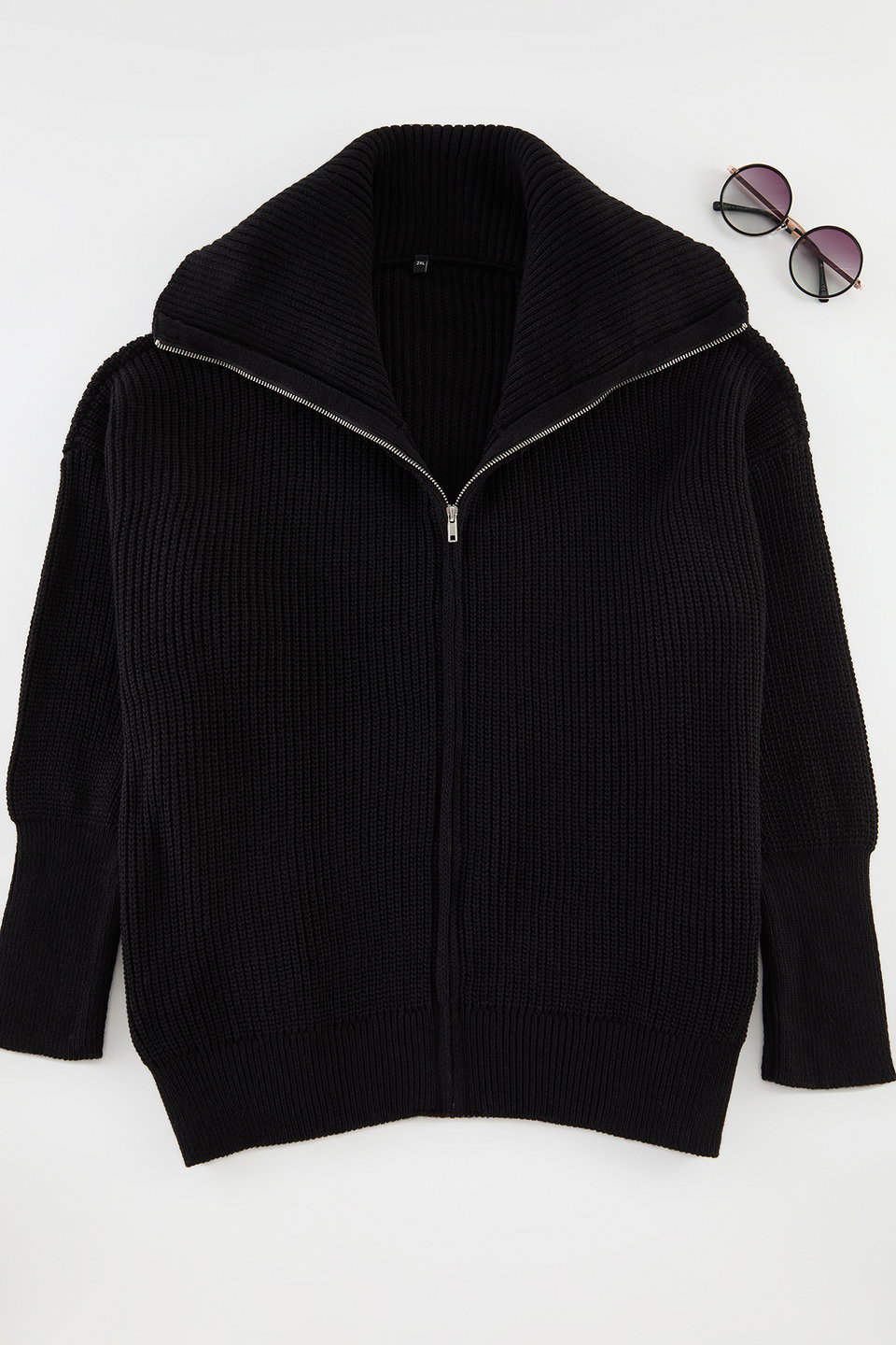 Turn-down Collar Zippered Knitwear Cardigan TBBAW25AV00009