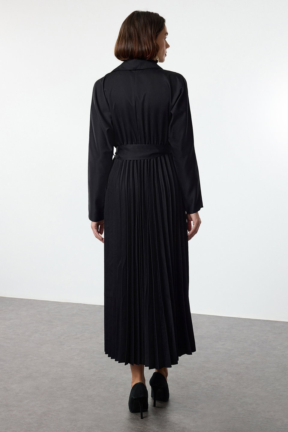Belted Pleated Skirt Boho Double-Breasted Maxi Woven Dress TWOAW25EL00234