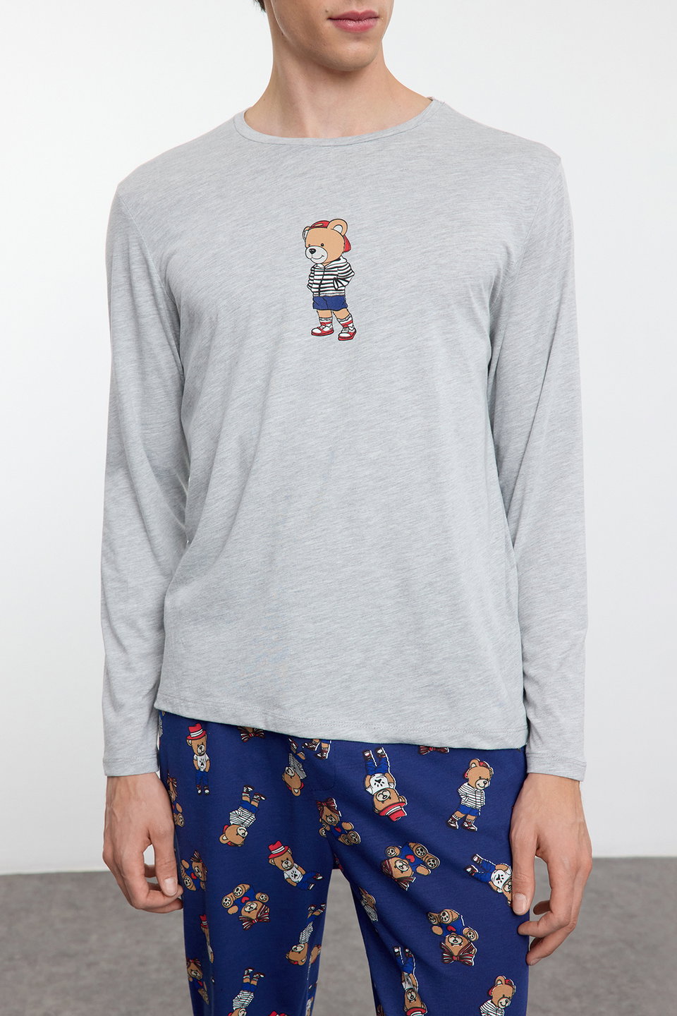 Grimelanj - Teddy Bear Patterned Couple/Double Knitted Men's Pajama Set TMNAW25PT00044