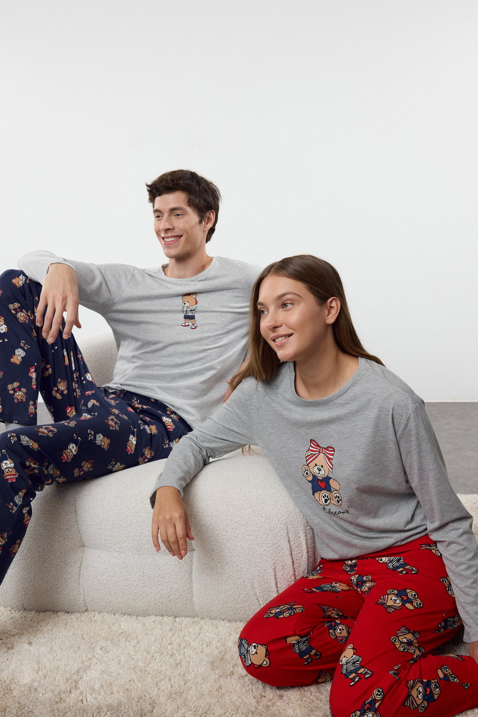 Grimelanj - Teddy Bear Patterned Couple/Double Knitted Men's Pajama Set TMNAW25PT00044