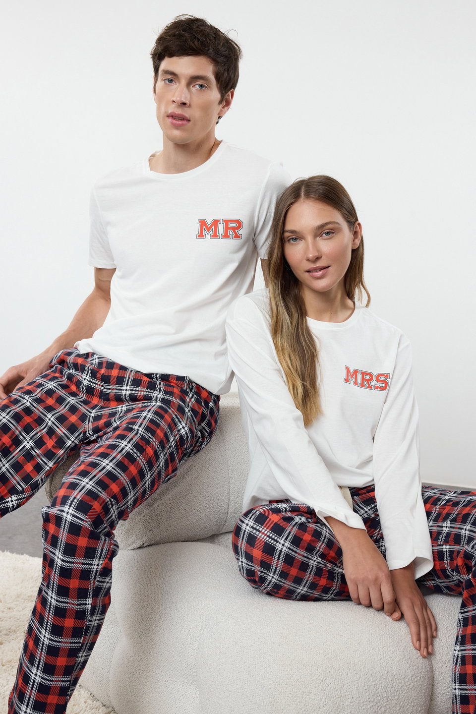 Regular Fit Printed Knitted Couple/Double 100% Cotton Men's Pajama Set TMNAW25PT00048