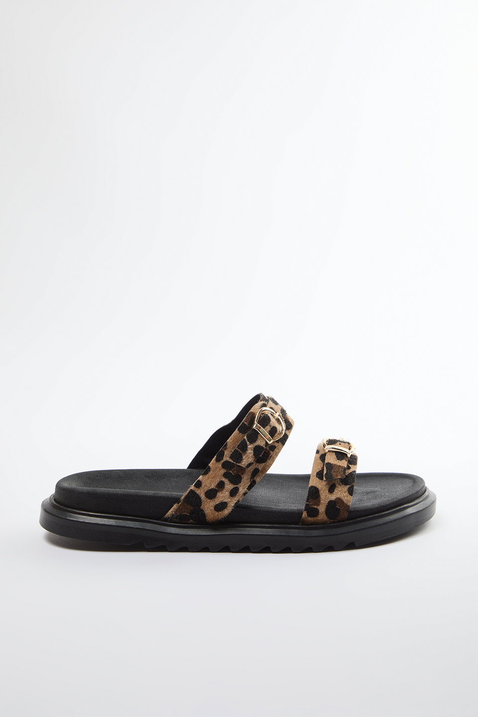 Leopard Double Buckled Thick Sole Women's Slippers TAKAW25TE00009