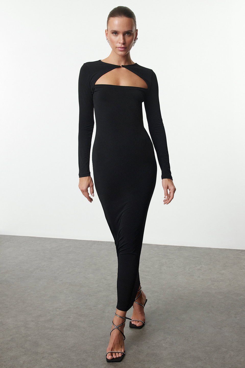 Cut Out/Window Detailed Knitted Elegant Evening Prom Dress TPRAW25EL00022