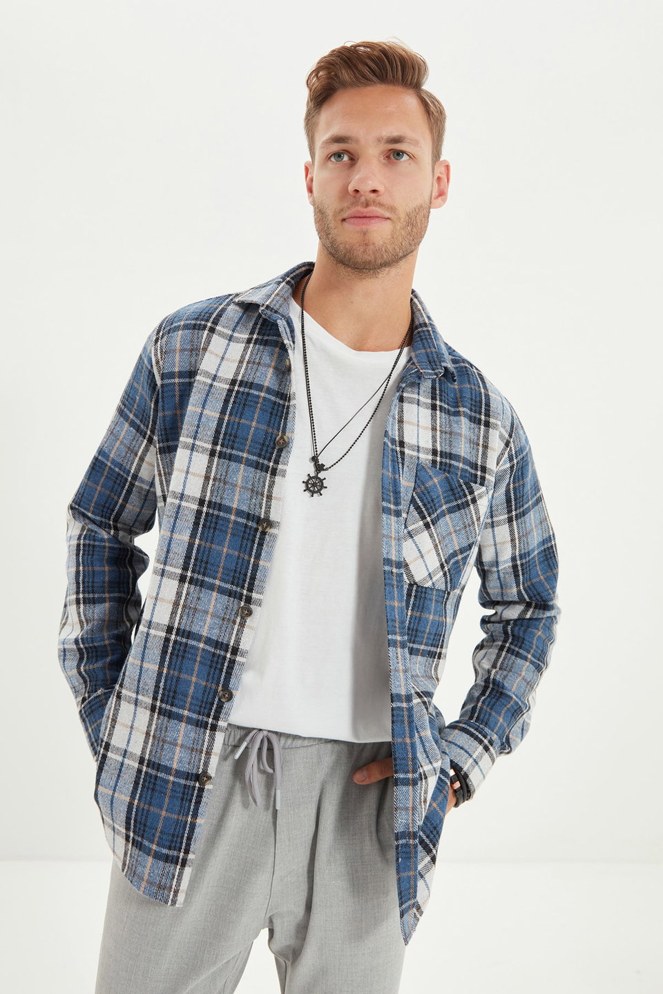 Slim Fit Winter Checkered Plaid Lumberjack Shirt TMNAW22GO0090