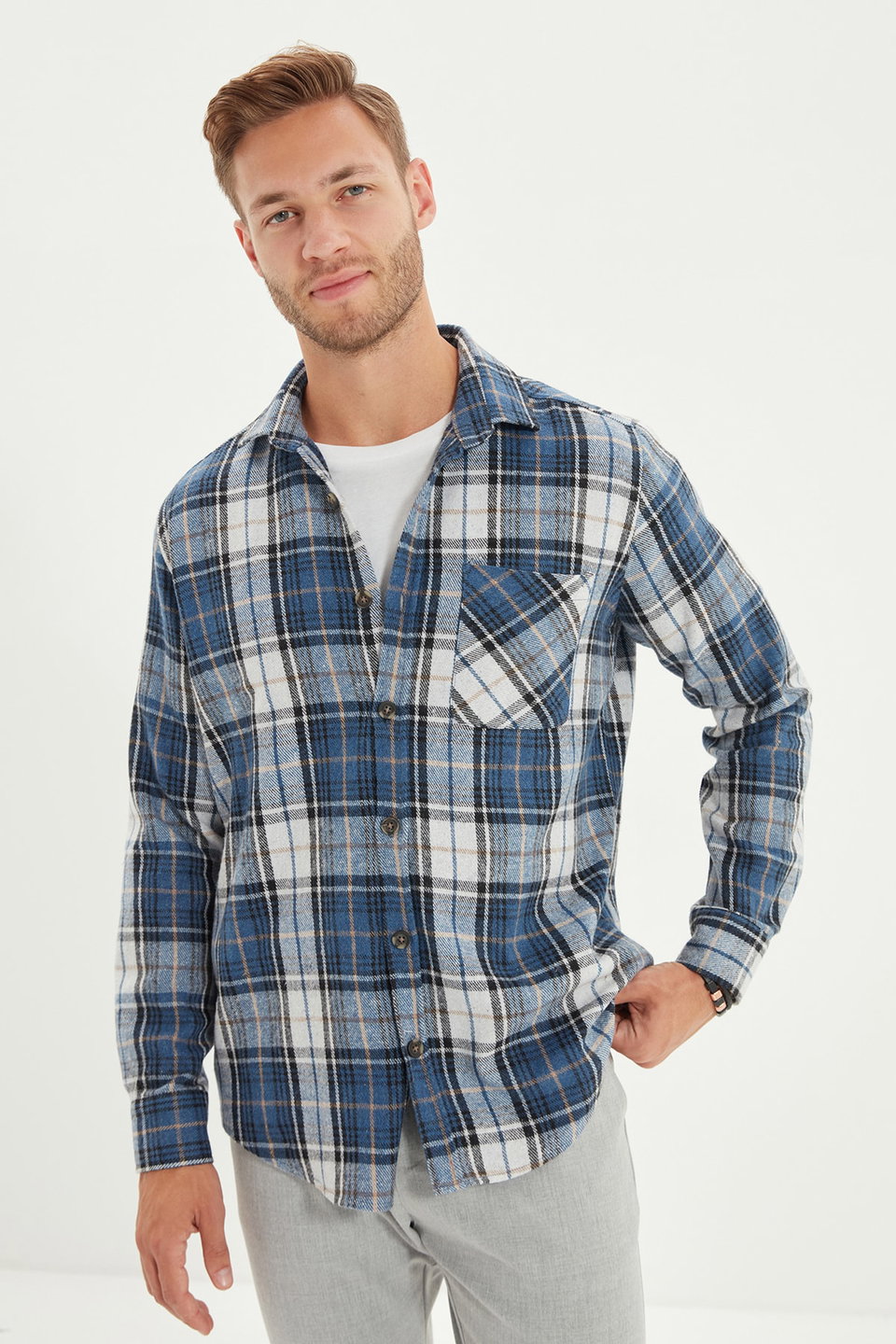 Slim Fit Winter Checkered Plaid Lumberjack Shirt TMNAW22GO0090