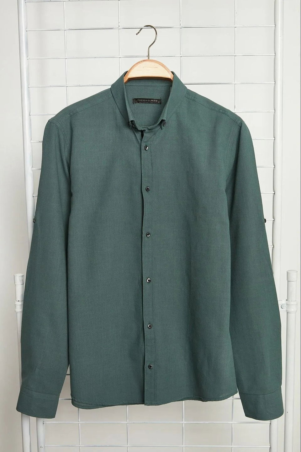 Button-down Collar Epaulette Slim Fit Long Sleeve 100% Cotton Linen Look Shirt TMNSS20GO0189