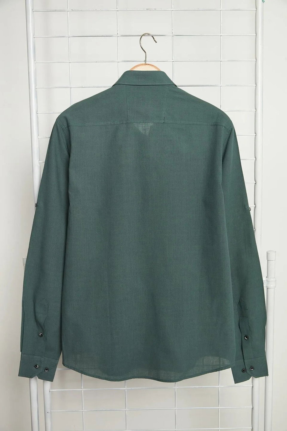 Button-down Collar Epaulette Slim Fit Long Sleeve 100% Cotton Linen Look Shirt TMNSS20GO0189