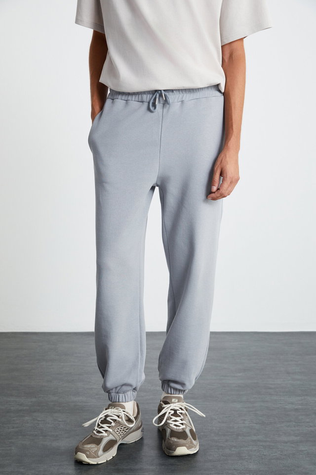 Grey - BRAYAN Men's 3 Yarn Raised Regular Fit Elastic Leg Green Sweatpants