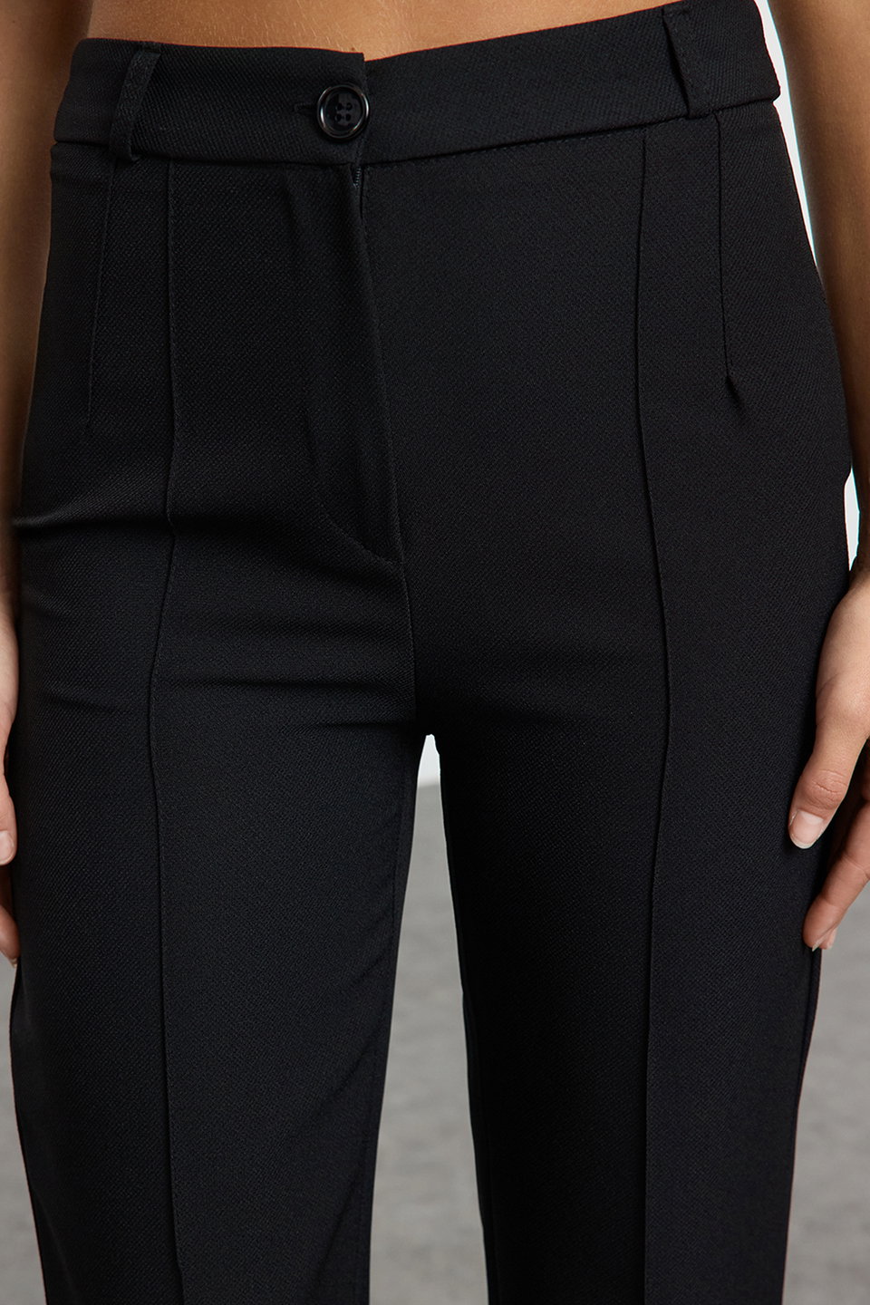 Straight/Straight Fit High Waist Ribbed Stitched Woven Trousers TWOSS21PL0093