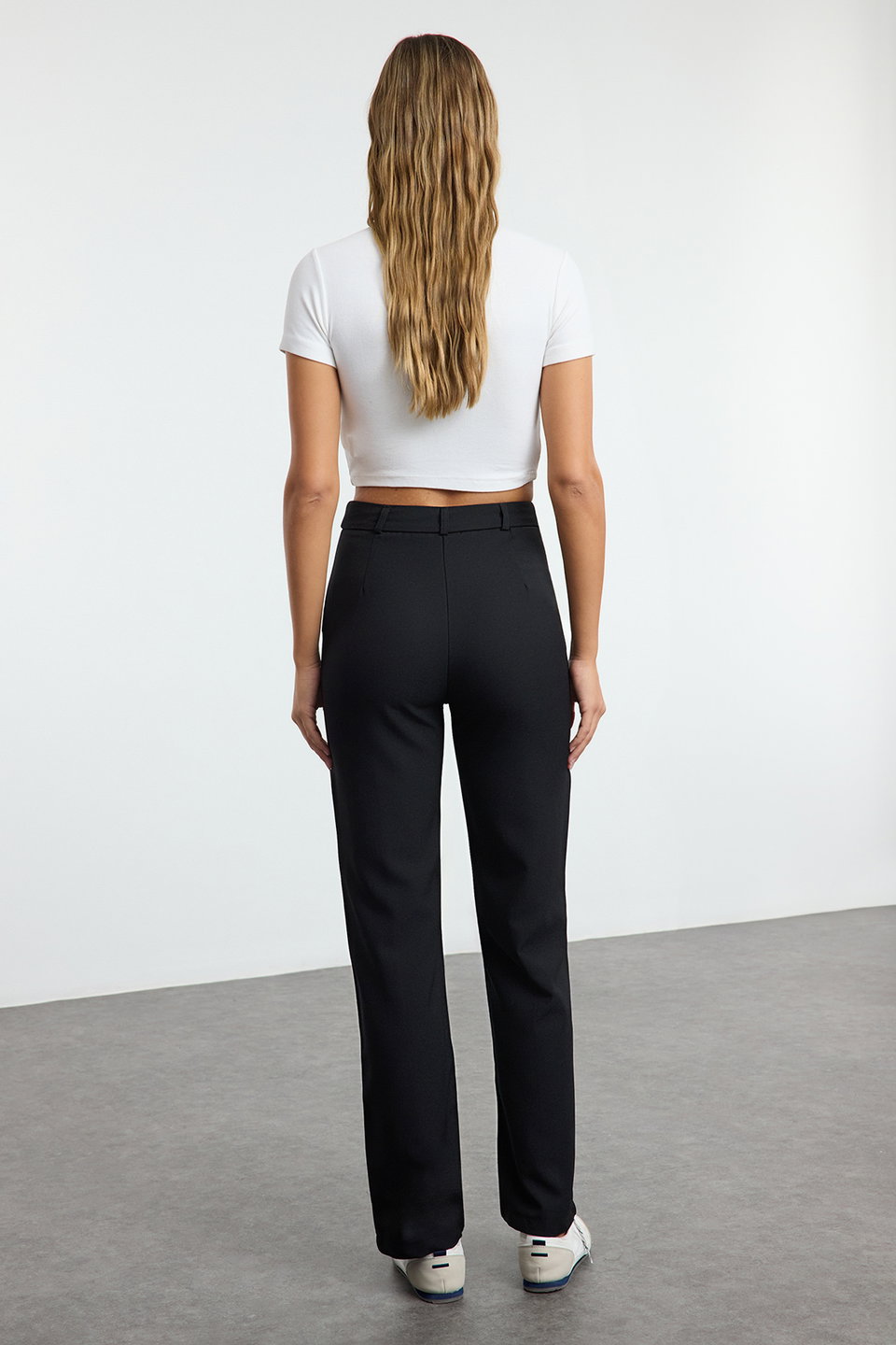 Straight/Straight Fit High Waist Ribbed Stitched Woven Trousers TWOSS21PL0093