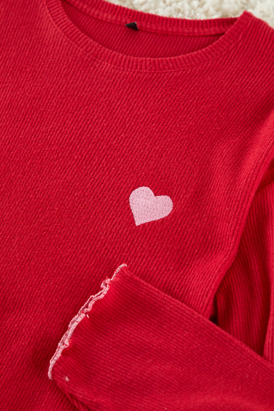 Ribbed Heart Embroidered Knitted Pajama Set TBBAW25AI00081