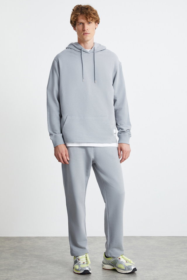 Grey - HELDER Men's 100% Organic Cotton 3 Thread Hooded Tracksuit
