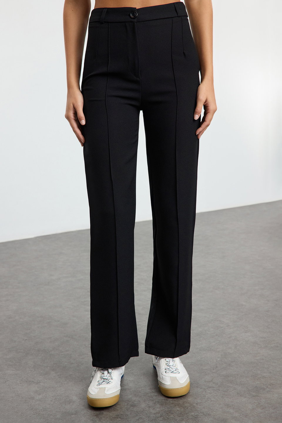 Straight/Straight Fit High Waist Ribbed Stitched Woven Trousers TWOSS21PL0093