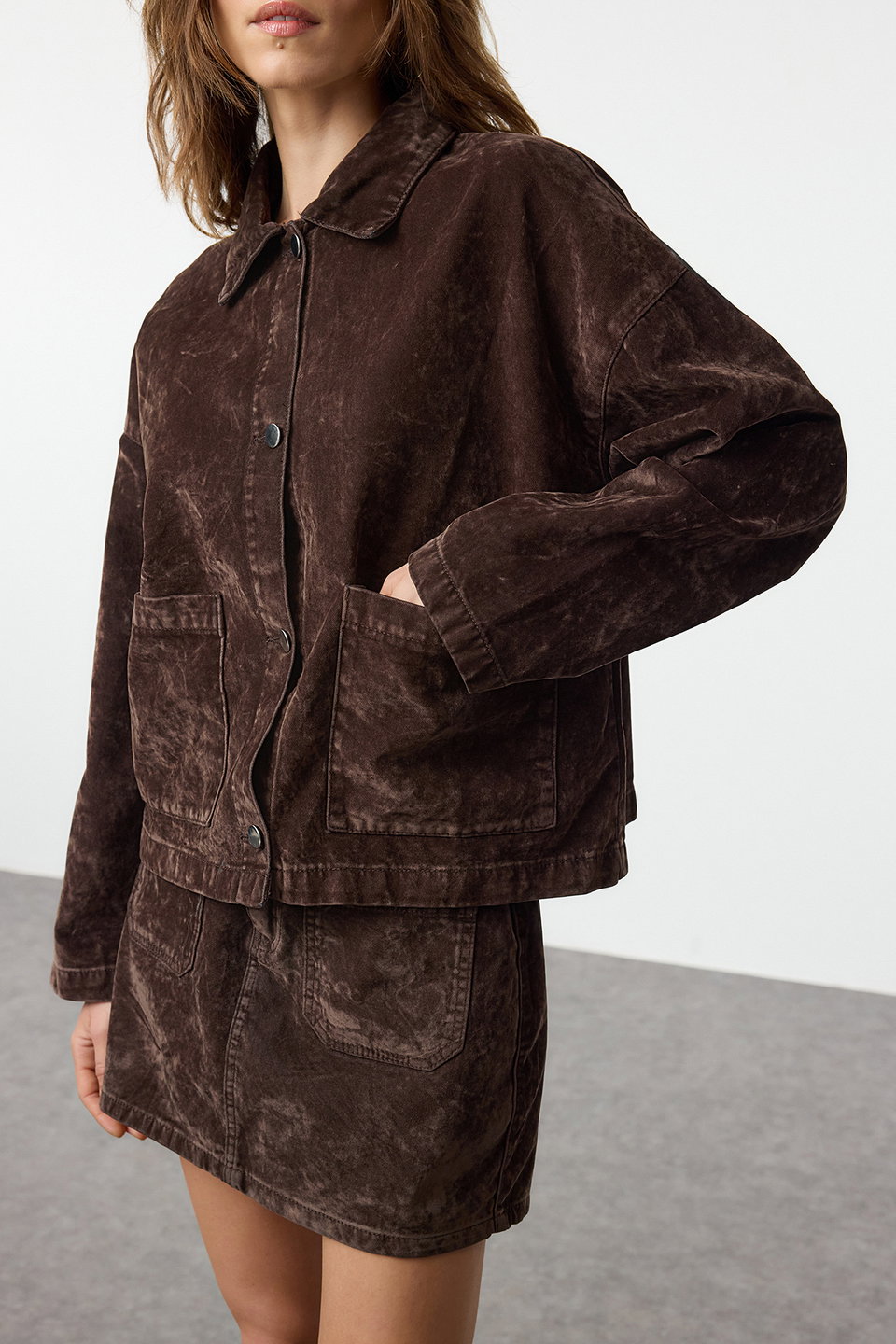 Suede Look Denim Jacket TWOAW25CE00078