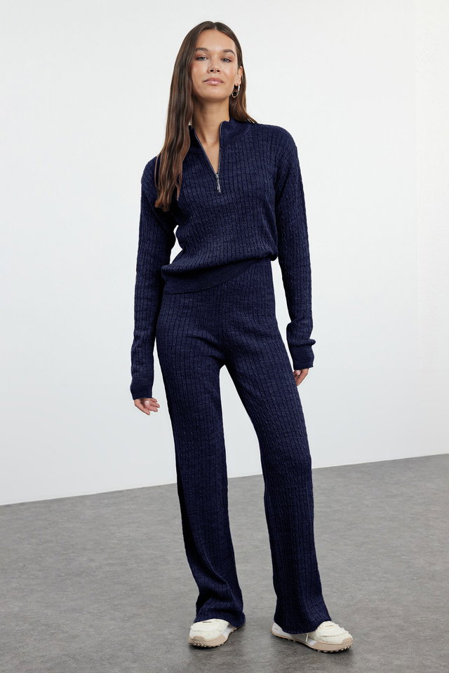 Navy blue - Mink Zippered Knitwear Bottom-Top Set TWOAW25AU00059