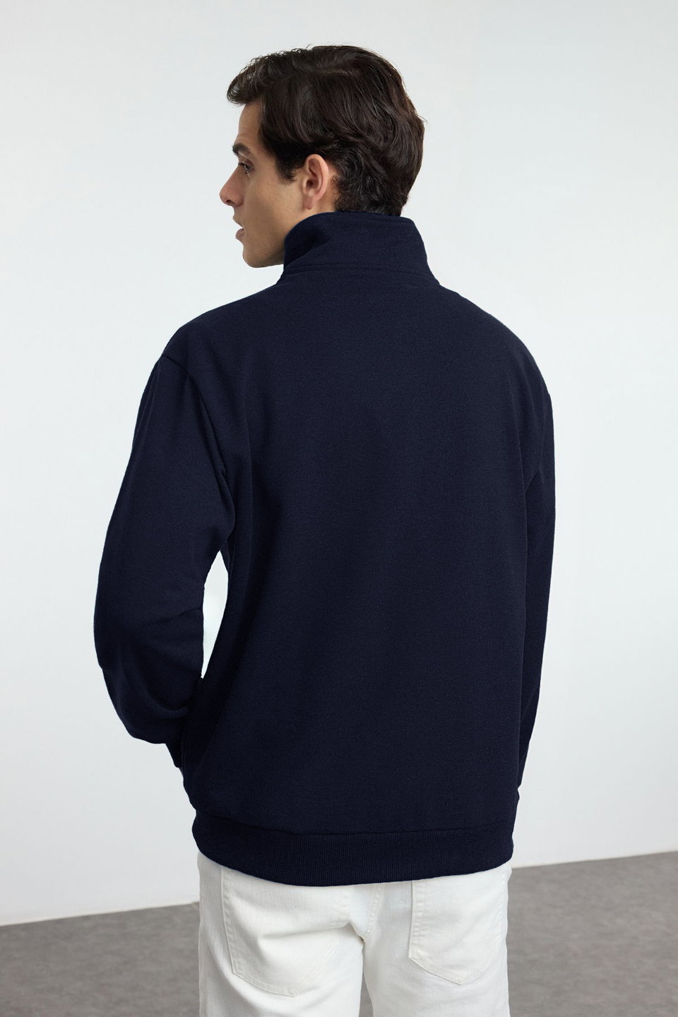Oversize/Wide Cut Stand Collar Zippered Labeled Inside Polar Fleece Sweatshirt TMNAW25SW00168