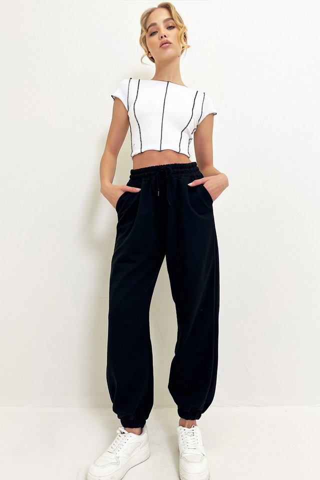 BLACK - Women's Greymelanj Seasonal Elastic Leg Two Thread Sweatpants ALC-Y2933