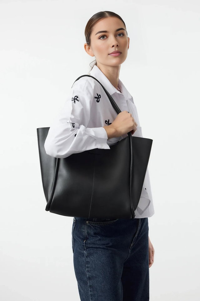 Black - Dark Brown Suede Women's Maxi Tote Shoulder Bag TAKAW25OC00003