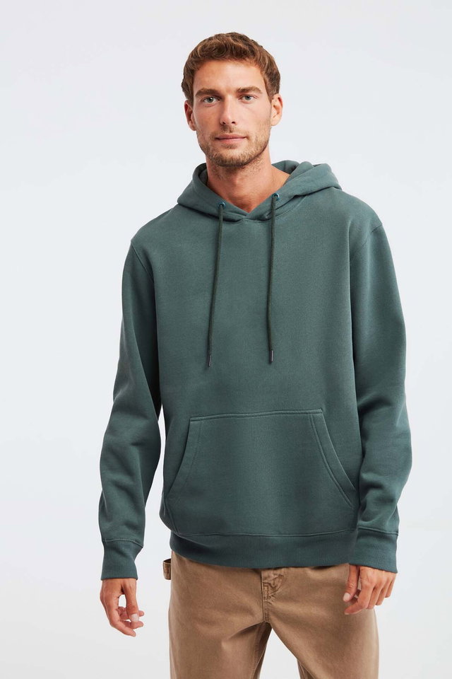 Green - Jorge Men's Soft Hooded Organic Cotton Kangaroo Pocket Regular Purple Sweatshirt