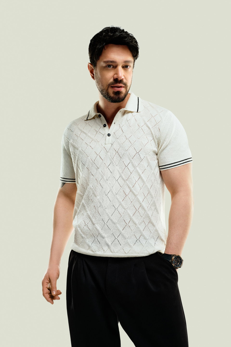 Men's Classic Waist Pleated Baggy Fit Knitted Trousers A41Y3075