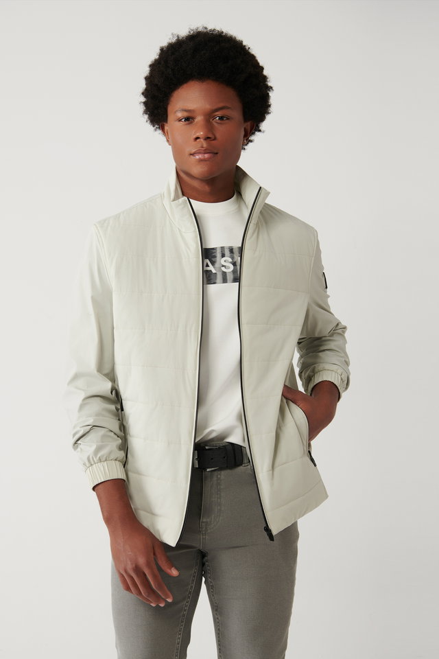 Stone - Men's stone neckline reflector printed flexible water repellent bi-stretch slim comfort fit jacket a41y6023