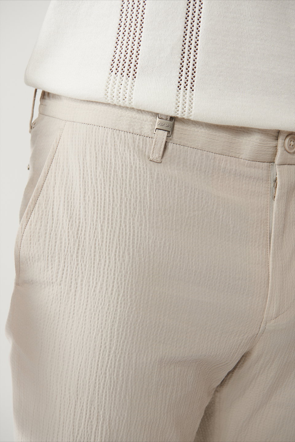 Men's Side Pocket Stretch Fabric Waffle Cotton Lightweight Relaxed Fit Trousers A41Y3202