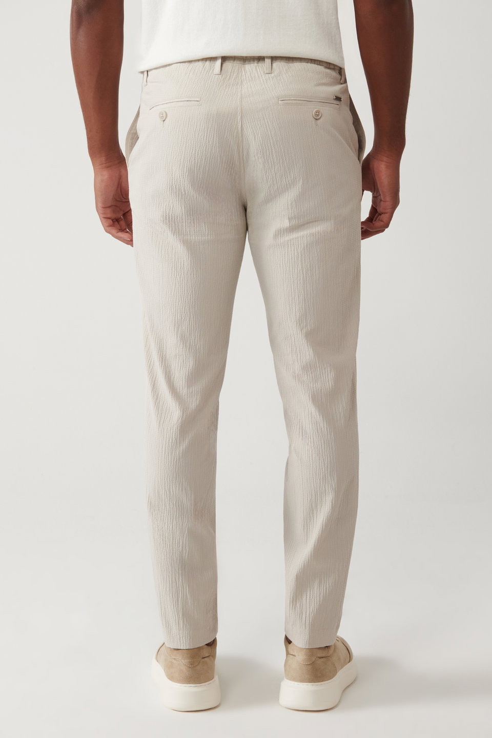 Men's Side Pocket Stretch Fabric Waffle Cotton Lightweight Relaxed Fit Trousers A41Y3202