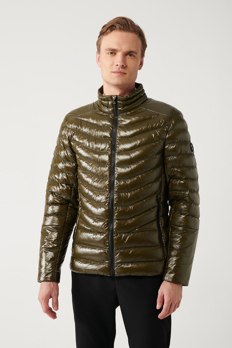 Men's goose down water repellent windproof fabric stand collar puffer comfort fit jacket b006015