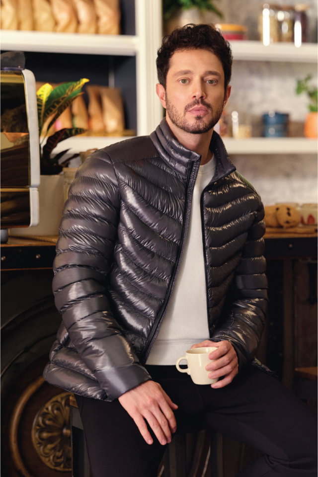 Anthracite - Men's khaki goose down water repellent windproof fabric stand collar puffer comfort fit jacket b006015