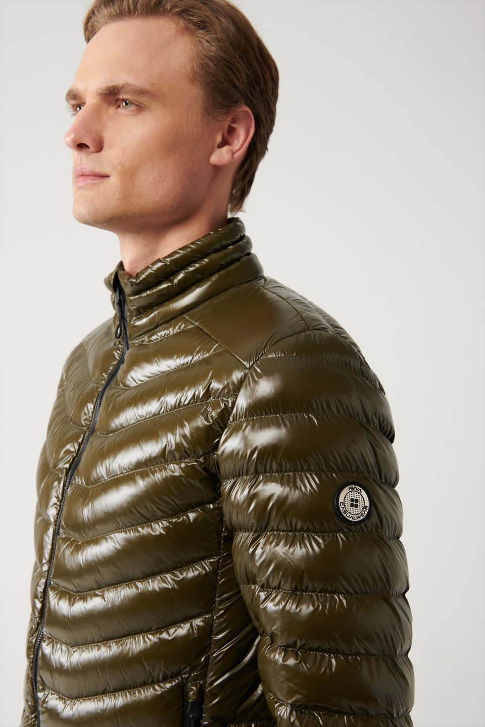 Men's goose down water repellent windproof fabric stand collar puffer comfort fit jacket b006015