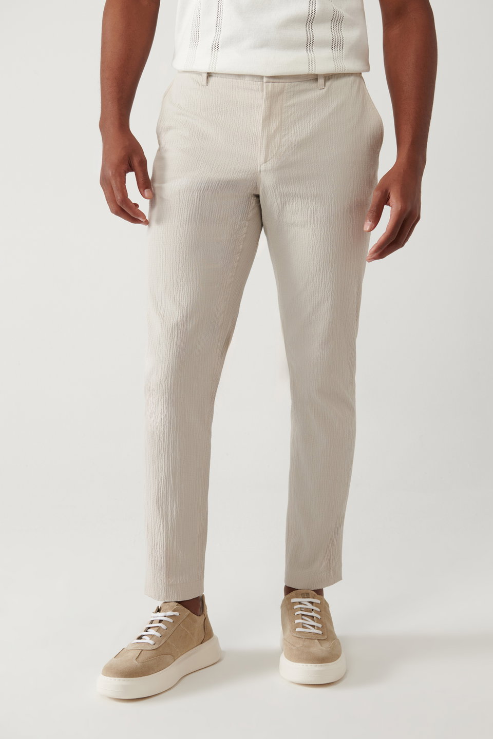 Men's Side Pocket Stretch Fabric Waffle Cotton Lightweight Relaxed Fit Trousers A41Y3202