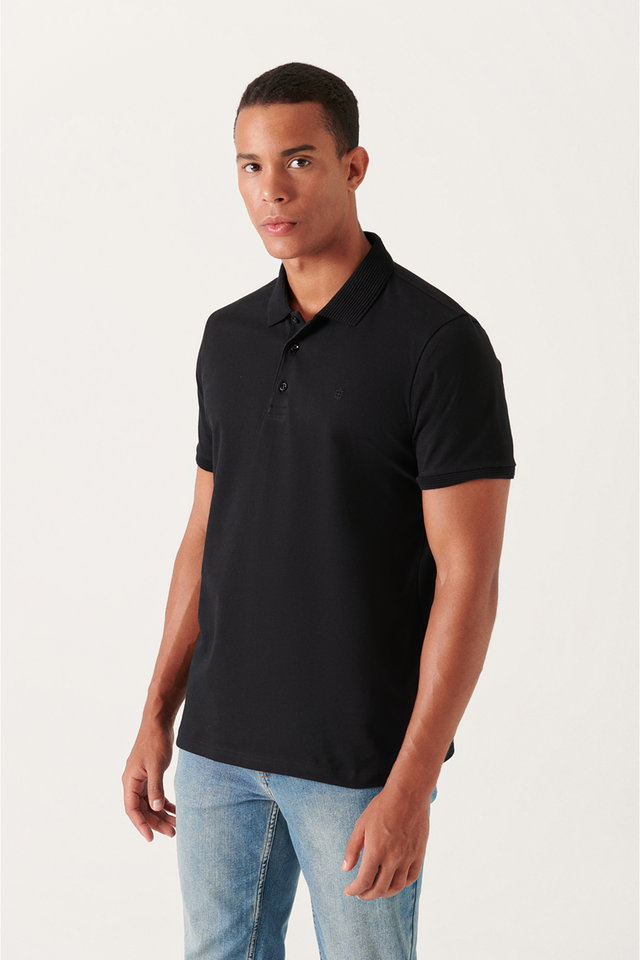 Black - Men's Green 3 Button 100% Egyptian Cotton Polo Neck Regular Fit T-Shirt B001027