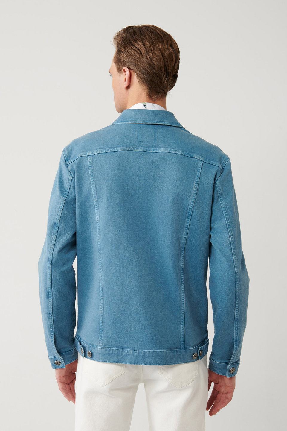 Men's classic collar garment dyed comfort fit denim jacket with pockets a41y6020